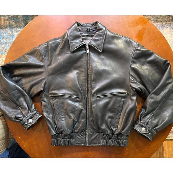 Vintage Mens Lined Wilsons Leather Black Bomber Removable Liner Distressed - Picture 2 of 15